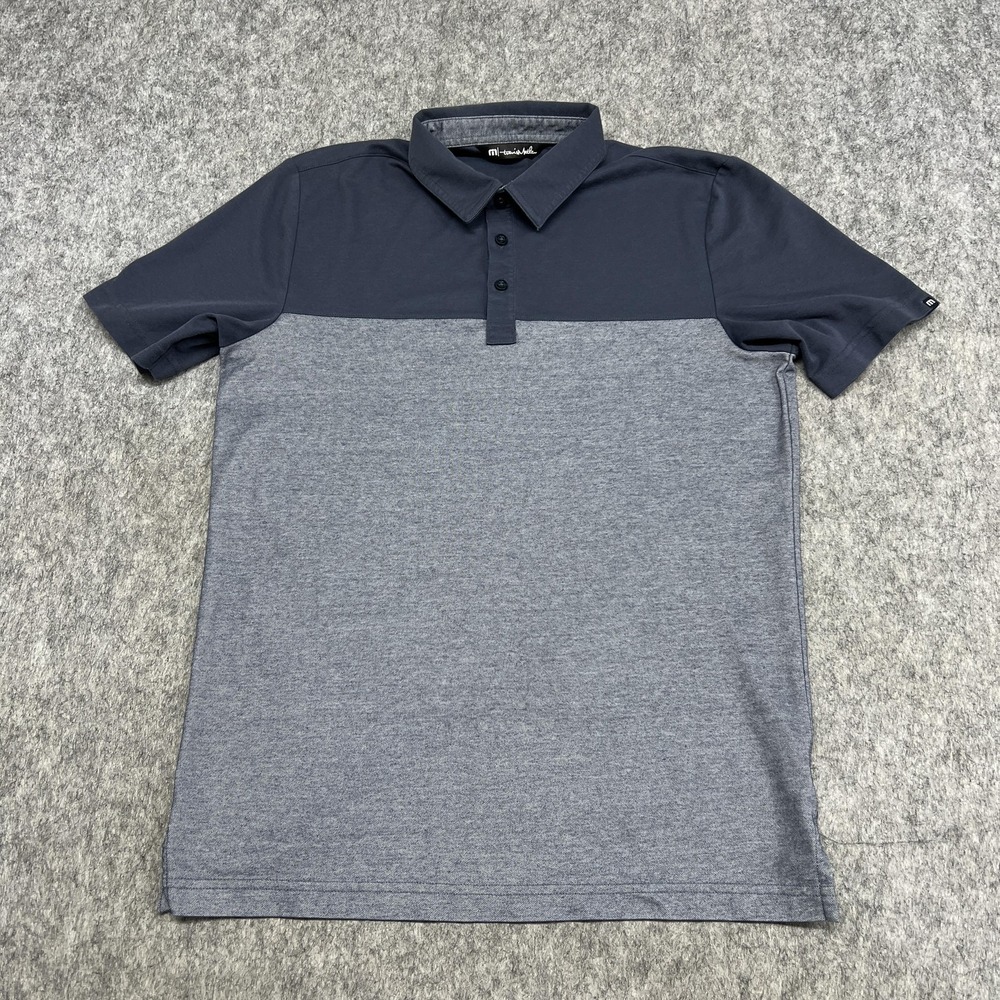 Travis Mathew Polo Shirt Mens Medium Gray Color Block Pima Cotton Golf Casual